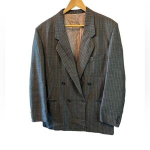 MENS VINTAGE Grey Wool Blend Striped Double Breasted Blazer Suit Jacket 44